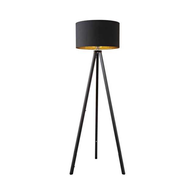 ValueLights Barbro Black Tripod Floor Lamp Black Gold Shade and Bulb