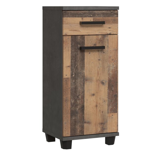 Veris Bathroom Cupboard with 1 Door & 1 Drawer in Walnut and Dark Grey