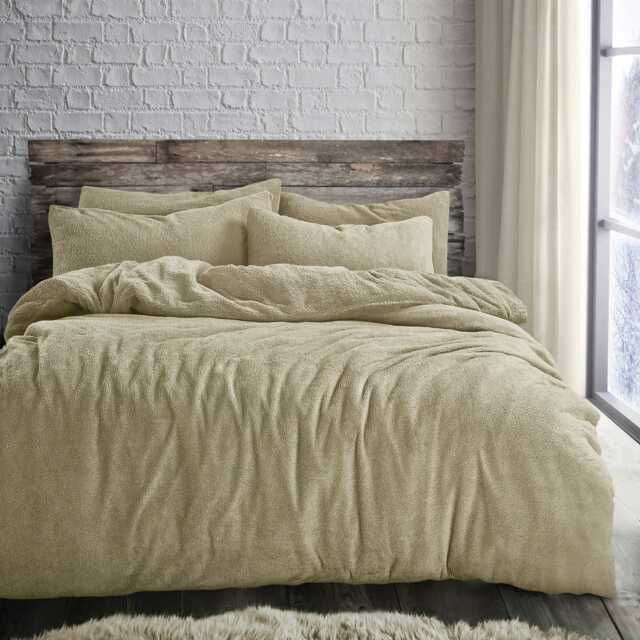 Velosso Plain Teddy Fluffy and Warm Fleece Duvet Cover Set Cream Taupe King