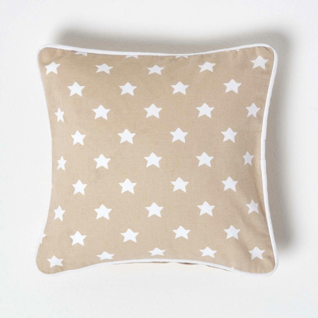 Homescapes Cotton Beige Stars Cushion Cover - 30 x 30 cm Cream Beige 30 x 30 cm