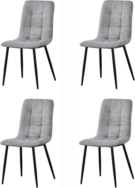 MCC Direct Henri Faux Suede Leather Dining Chairs Set of 4 Light Grey