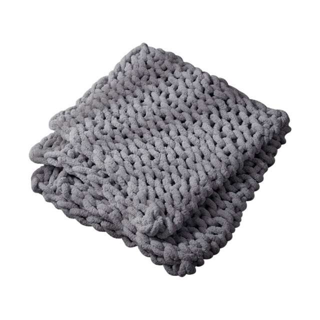 Living and Home Hand-Woven Chenille Blanket for Couch and Bed, 60x60cm