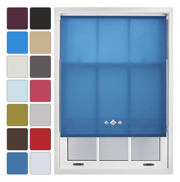 FURNISHED Daylight Roller Blinds with Triple Diamond Eyelet Cut to Size Sheer Fabric Blue Teal (W) 150cm x (L) 210cm