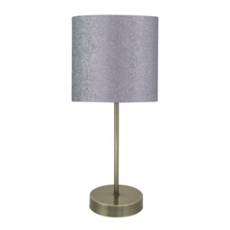 Antique Brass Stick Table Lamp with Grey Glitter Shade