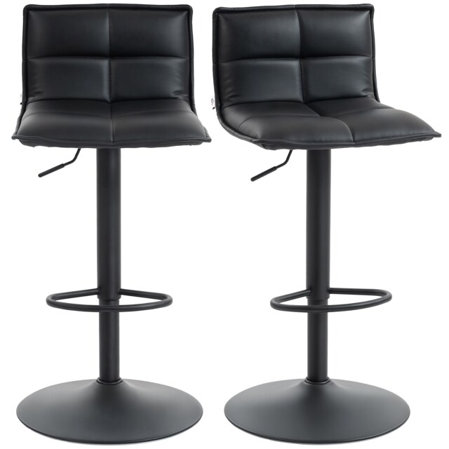 HOMCOM Bar Stools Set of 2 Swivel Height Adjustable Barstools Black Black Black