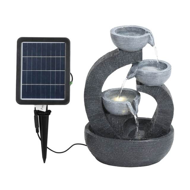 Living and Home Cascading 3 Bowls Solar Water Fountain Rockery for Garden Black