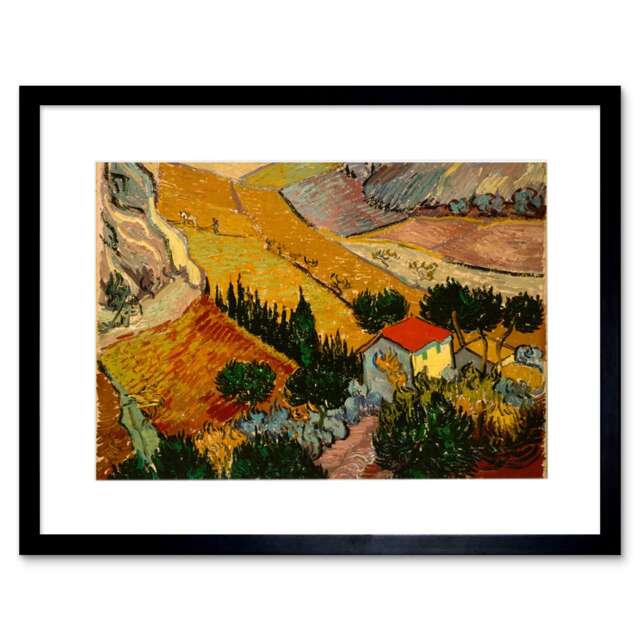"Van Gogh Landscape House Ploughman 9x7"" Black Framed Wall Art Print"