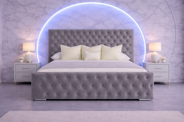 The Luxury Duke 5FT Kingsize Bed Frame in Grey Plush