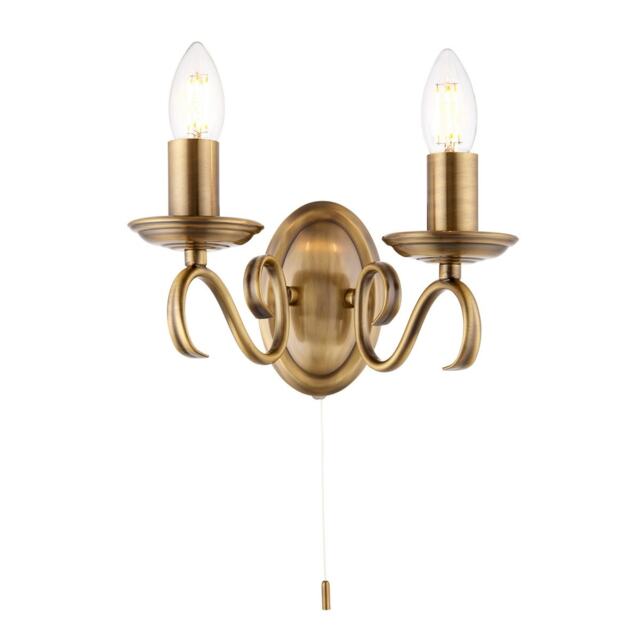 Bernice 2 Light Indoor Candle Wall Light Antique Brass, E14