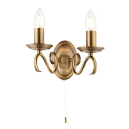 Bernice 2 Light Indoor Candle Wall Light Antique Brass, E14