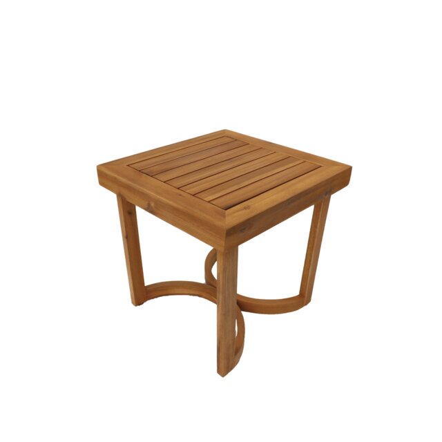 Direct Wicker Wooden Side Table, Outdoor Indoor Durable Weather Resistant Coffee End Table for Patio, Garden, Curved Design