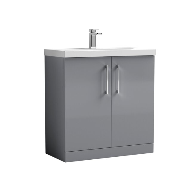 Balterley Contemporary Bathroom 2 Soft Close Door & Thin-Edge Floor Standing Vanity Unit Basin Grey Satin Grey 850 x 810 x 395mm