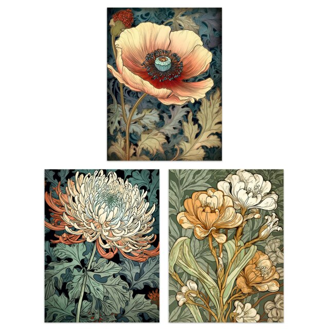 Set of 3 Anemone Chrysanthemum Freesia Flowers Floral Bedroom Wall Art Print A4