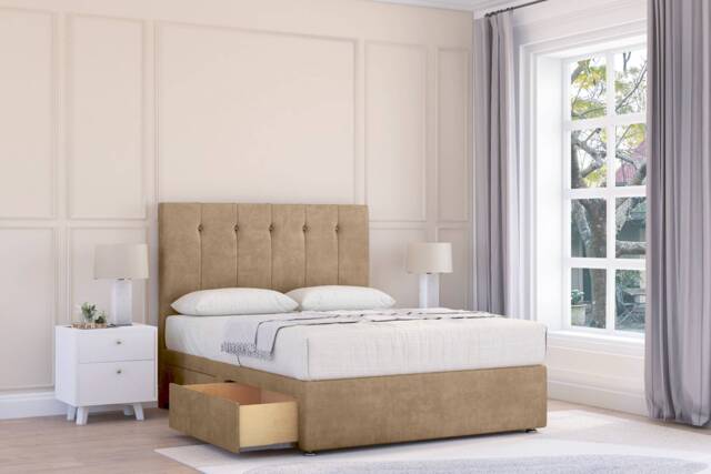 "Sloomy Highbury Mink Naples Divan Bed With Mattress 2 Drawers Same Side With 54"" Floor Standing Headboard 5' King Brown Mink King 1"