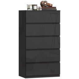 HOMCOM Bedroom Chest of Drawers, 5 Drawers Dresser, Drawer Unit, Black Black Black 55W x 34D x 100H cm