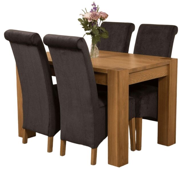 Kuba 125 x 80 cm Chunky Oak Small Dining Table and 4 Montana Fabric Chairs Black Black
