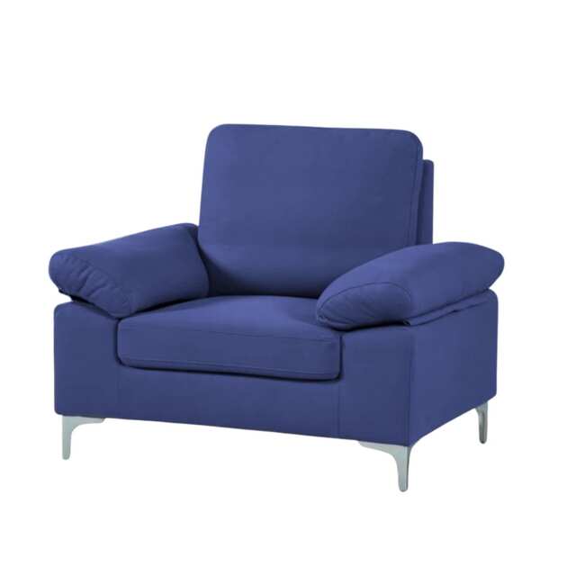 Modern One Seater Sofa Blue Fabric with Chrome Feet