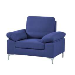 Modern One Seater Sofa Blue Fabric with Chrome Feet