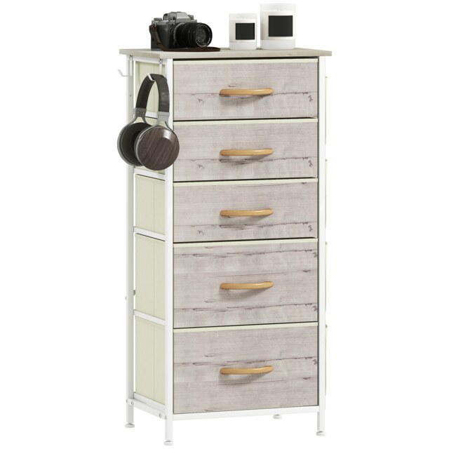 HOMCOM Fabric Chest of Drawers, 5 Drawer Dresser for Bedroom, Natural Wood Brown Natural wood finish 1