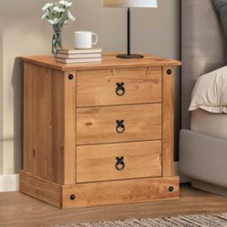 Mercers Furniture Corona 3 Drawer Budget Bedside Table Cabinet Night Stand Solid Wood Pine Wooden Bedroom with Mexican Styling