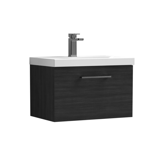 Balterley Wall Hung Bathroom 1 Drawer Vanity Unit and 1 Tap Hole Ceramic Basin, with Handle Black Charcoal Black