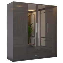 Sliding Wardrobes 4U High Gloss Wardrobe Range with Mirror and Silver Handles - 2 3 or 4 Door Sizes White Black or Grey Finish Grey Grey 160cm