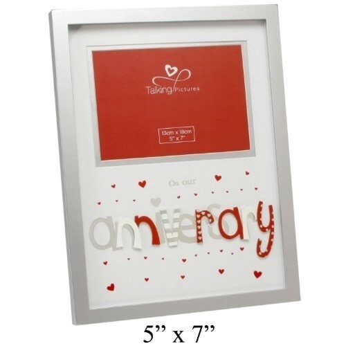 "Anniversary Photo Frame with 3D Red & Silver letters 4"" x 6"" with Hearts"