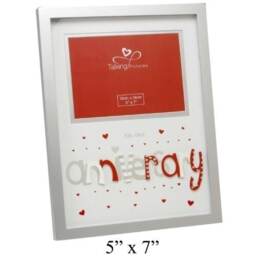 "Anniversary Photo Frame with 3D Red & Silver letters 4"" x 6"" with Hearts"