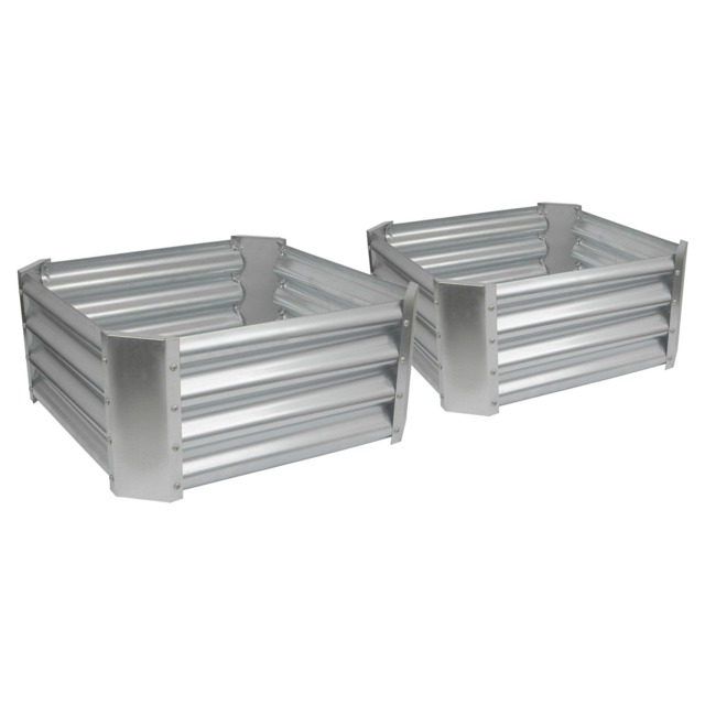 Harbour Housewares Raised Garden Beds - 2x Silver Square Bottomless Metal Raised Bed Galvanised Steel Planter Box 60 x 60cm
