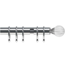 35mm Fixed Length Metal Curtain Pole Set Chrome Segmented Ball Finial 115cm Silver Silver