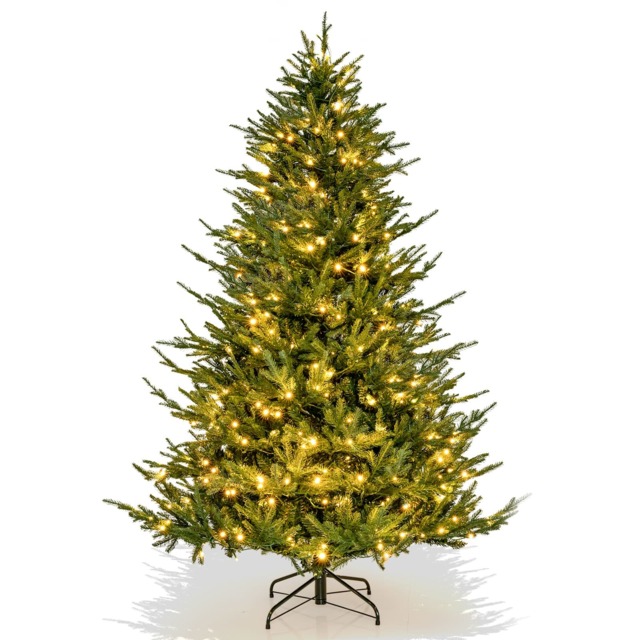 COSTWAY 6FT Artificial Christmas Tree Pre-lit Xmas Tree with Warm White LED Lights