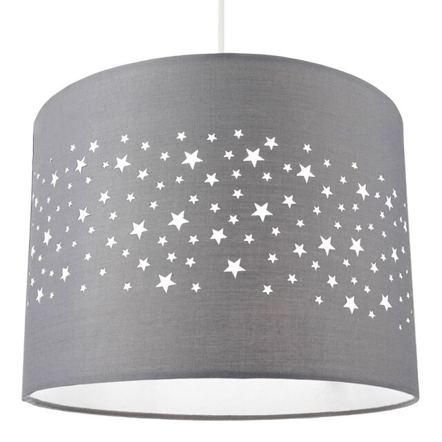 Stars Decorated Children/Kids Soft Grey Cotton Bedroom Pendant or Lamp Shade Grey Grey 1