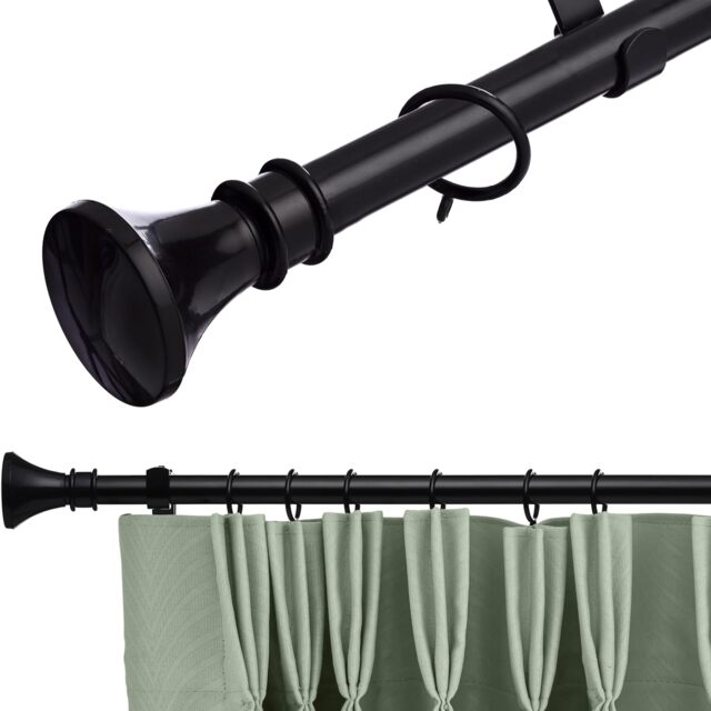 19 mm Extendable Metal Curtain Pole Rods - Black (Bell Finials, 70-120 cm)
