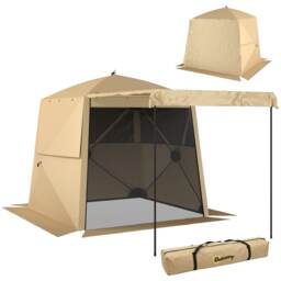 Outsunny Pop Up Gazebo Waterproof with Awning 2 x 2 m Khaki Brown Khaki 198 x 198 x 197 cm