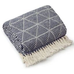 "Geo Diamond Collection Recycled Cotton Throw in Navy (90"" x 100"")"