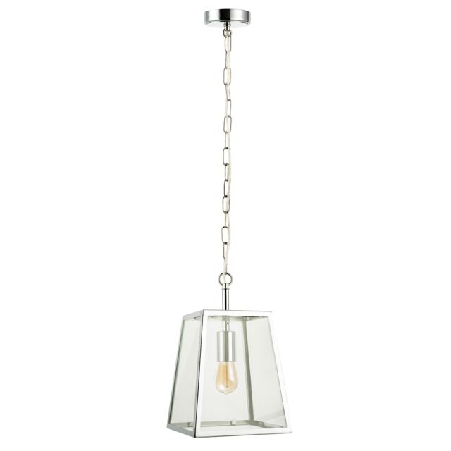 Classic Lantern Pendant Lamp in Polished Chrome with Clear Glass Sides
