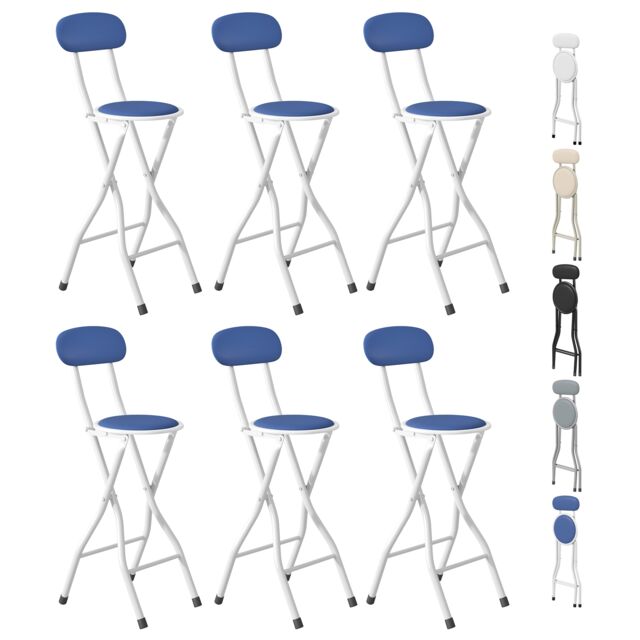 Folding Breakfast Bar Stool padded High Chair Set of 6 Blue