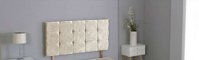 "Crushed Velvet Cream Cube Headboard Cream 2FT6 Small Single 20""inch Headboard"