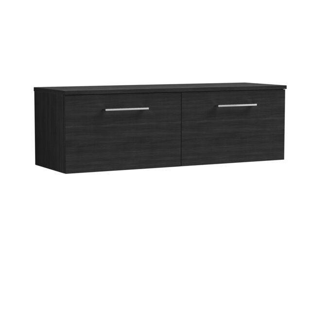 Balterley Level Contemporary Bathroom Wall Hung 1-Drawer Vanity Unit with Worktop Wall Hung 2 Drawer Vanity Black Black Woodgrain