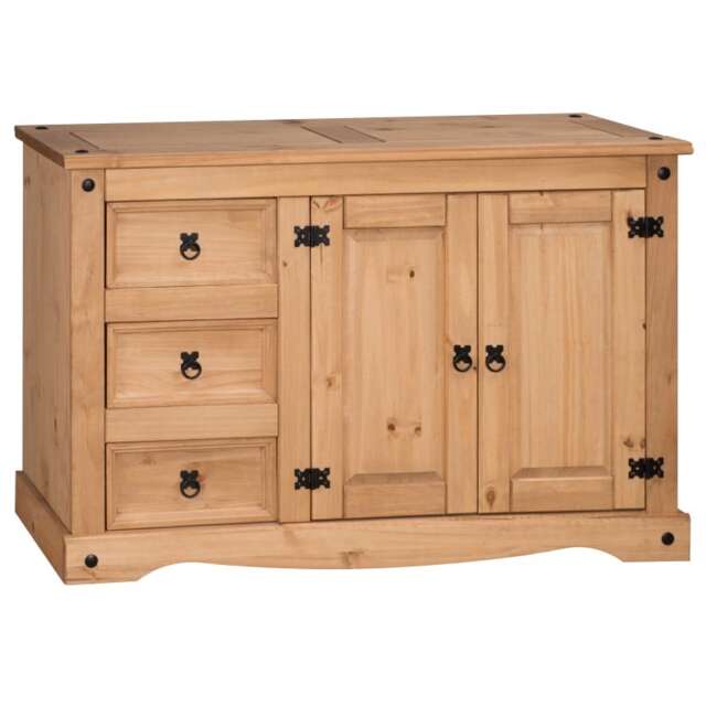 Mercers Furniture Corona 2 Door 3 Drawer Low Sideboard Cabinet Cupboard Dresser Solid Wood Pine Wooden with Mexican Styling
