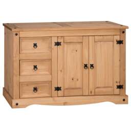 Mercers Furniture Corona 2 Door 3 Drawer Low Sideboard Cabinet Cupboard Dresser Solid Wood Pine Wooden with Mexican Styling