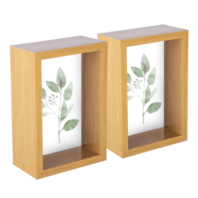 "Nicola Spring 4 x 6"" Deep Photo Frames - Light Wood - 3D Deep Box Picture Frame Portrait Display Case (17.5 x 12.5cm) - Set of 2"