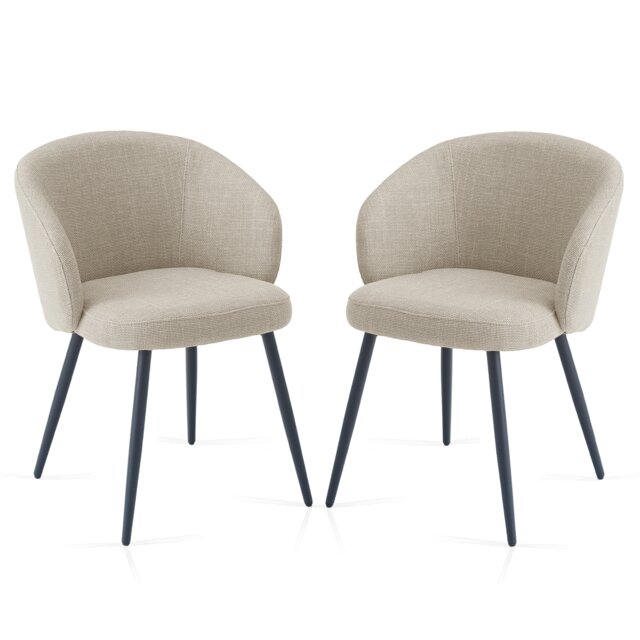 SONARA Modern Set of 2 Chunky Weave Fabric Ergonomic Dining Chairs with Arms White