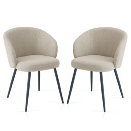 SONARA Modern Set of 2 Chunky Weave Fabric Ergonomic Dining Chairs with Arms White
