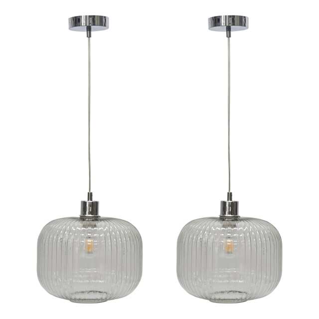 Set of 2 Batley Large - Clear Ribbed Glass with Chrome Pendant Fitting Clear Clear ribbed glass with polished chrome plate detail Small 2