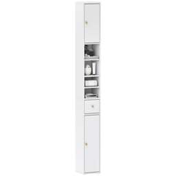 HOMCOM Tall Bathroom Cabinet, Slim Bathroom Storage Cabinet with Drawer, Adjustable Shelves and Open Compartment, 20 x 20 x 178 cm, White