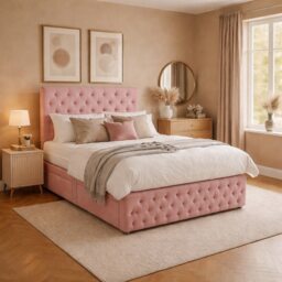 5FT Kingsize Soft Pink Plush Velvet Divan Bed With Headboard & Footboard and Memory Sprung Mattress No Drawers