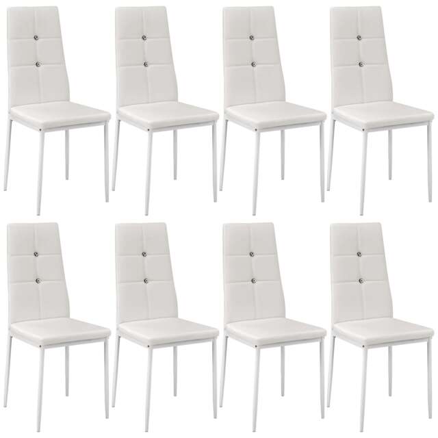 Dining Chair Set - high backrest, slim steel legs & rhinestone highlights White white 8