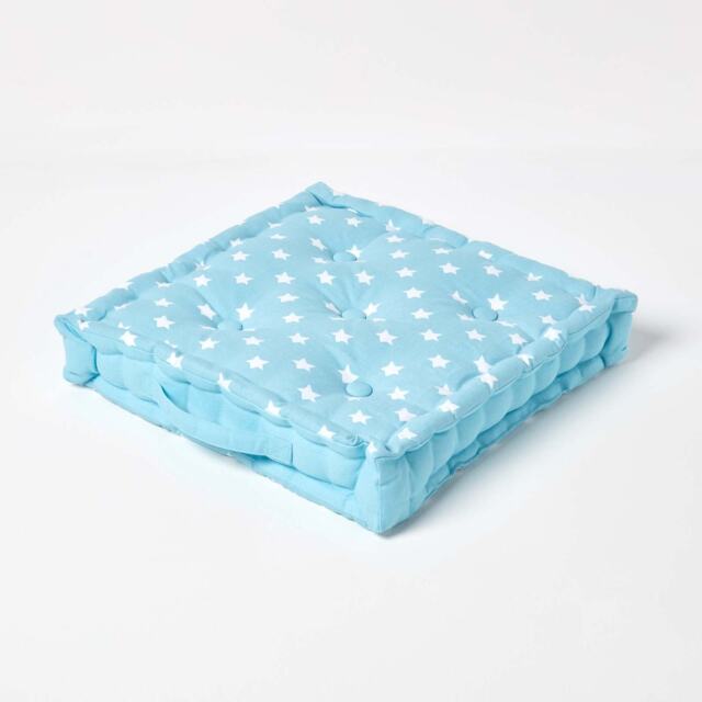 Homescapes Cotton Blue Stars Floor Cushion - 40 x 40 cm Blue 40 x 40 cm