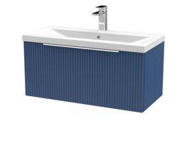 Balterley Fluted Wall Hung 1 Drawer Vanity Basin Unit with Ceramic Basin Blue Satin Blue